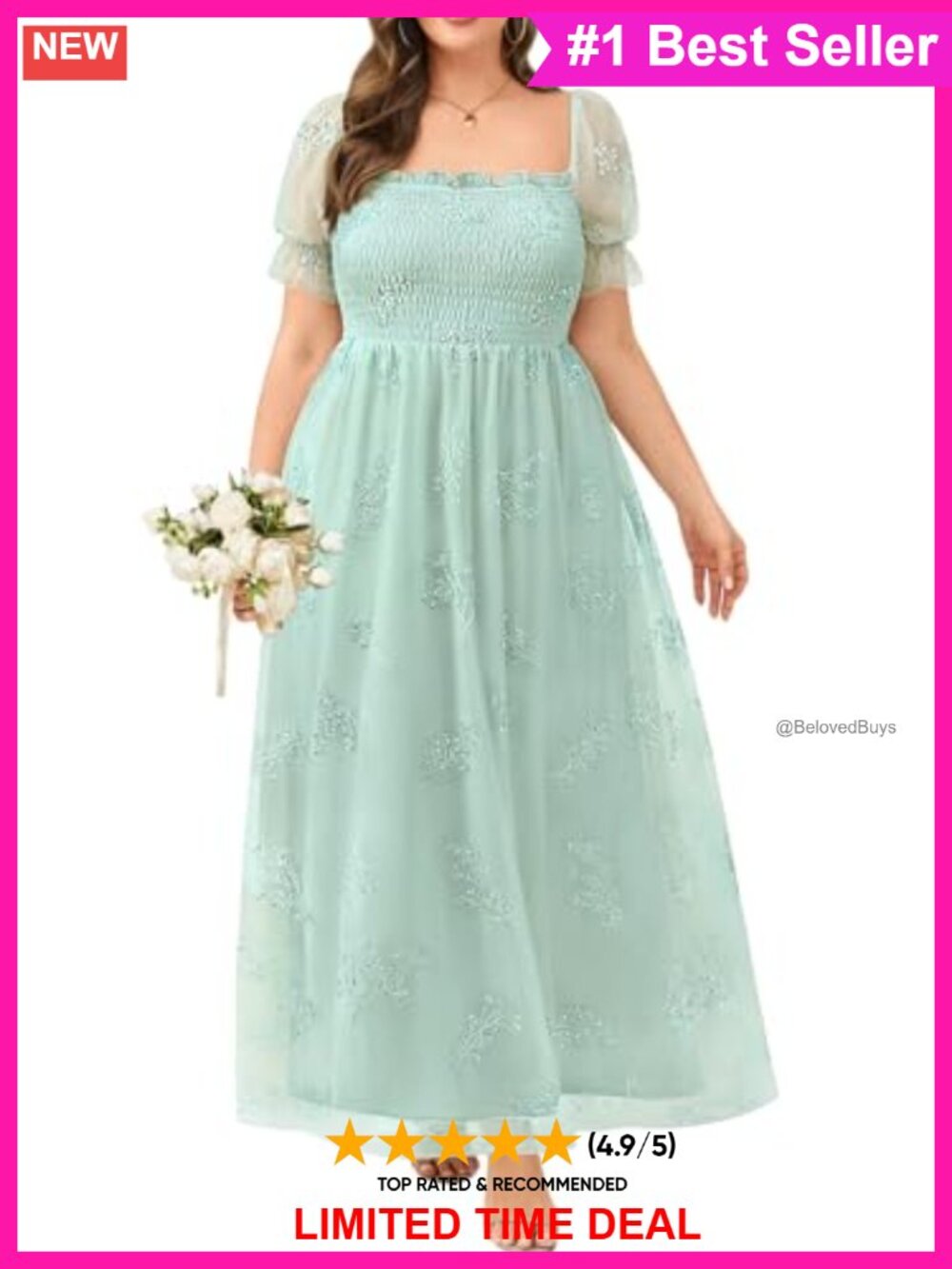 Tulle Floral Embroidered Maxi Dress Square Neck Puff Sleeve Formal Prom